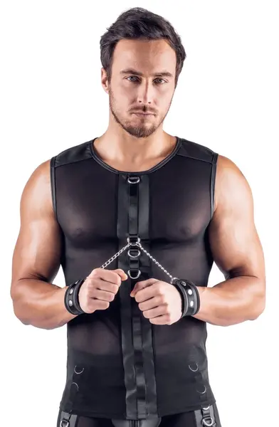 Svenjoyment Bondage Net Tank Top 2XL with Adjustable Handcuffs Black
