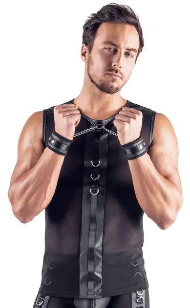 Svenjoyment Bondage Men's Sleeveless Net Shirt with Adjustable Cuffs L
