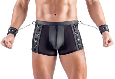 Svenjoyment Bondage Men’s Open Back Pants 2XL with Handcuffs, Black