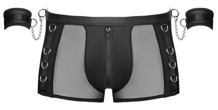 Svenjoyment Bondage Men’s Open Back Pants 2XL with Handcuffs, Black