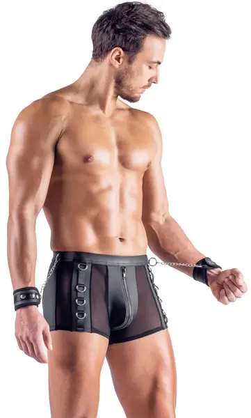 Svenjoyment Bondage Men's Pants XL with Matte & Net Details, Handcuffs