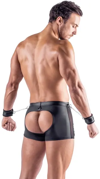 Svenjoyment Bondage Men's Pants M Black Matte Look with Handcuffs & Open Back