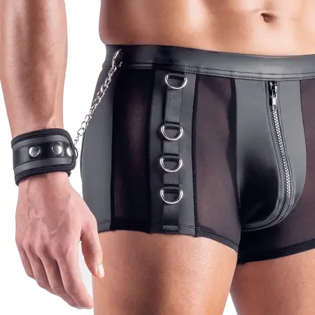 Svenjoyment Bondage Men's Pants M Black Matte Look with Handcuffs & Open Back