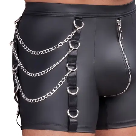Мъжки матов панталон с вериги и карго джоб, черен, 2XL