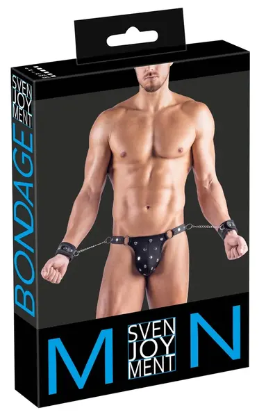 Svenjoyment Bondage Men's Matte Thong with Adjustable Cuffs 3XL Black