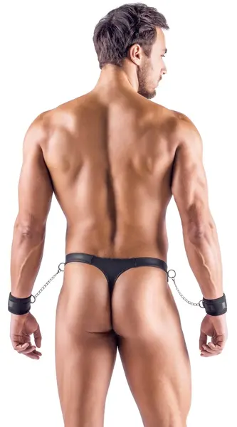 Svenjoyment Bondage Men's Matte Thong with Adjustable Cuffs 3XL Black