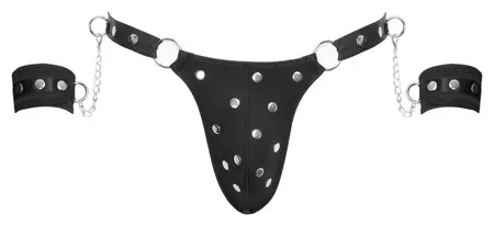 Svenjoyment Bondage Men's Matte Thong with Adjustable Cuffs 3XL Black