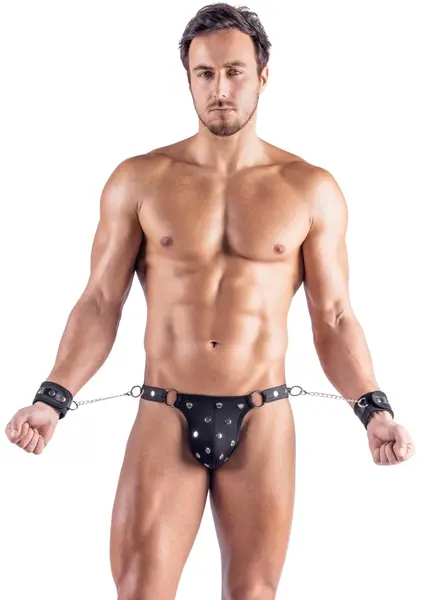 Svenjoyment Bondage Thong with Adjustable Cuffs XL Matte Black