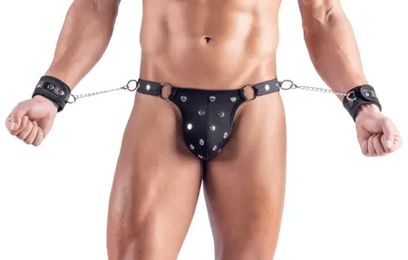 Svenjoyment Matte Look Men's Thong with Adjustable Handcuffs S