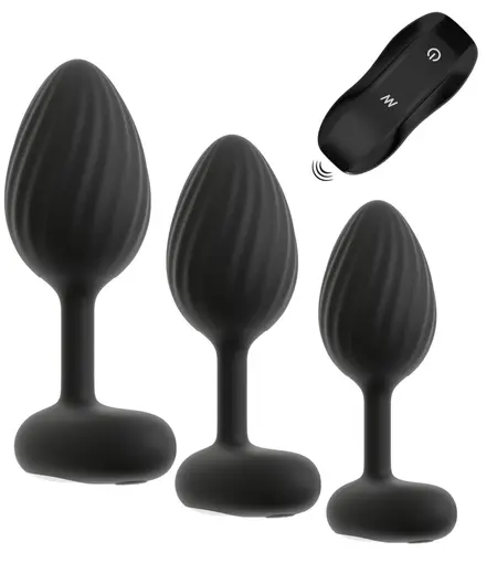 ANOS RC Vibrating Plug Set - 3 Sizes, Waterproof, Silicone, Black