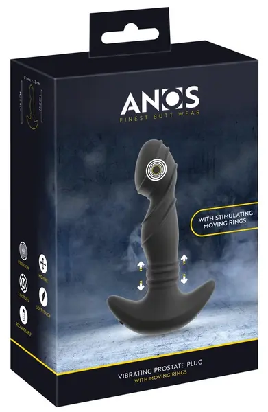 ANOS Vibrating Prostate Plug with Moving Rings, Black, 16.3 cm