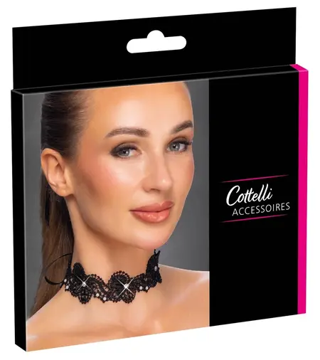 Cottelli ACCESSOIRES Black Lace Choker with Pearls Adjustable S-L