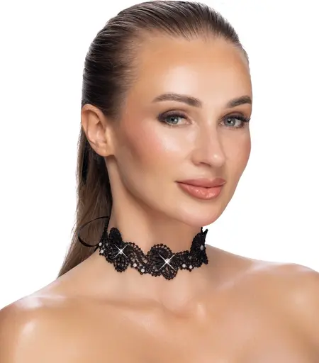Cottelli ACCESSOIRES Black Lace Choker with Pearls Adjustable S-L