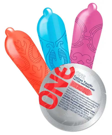 ONE Tattoo Touch 12 pcs Colorful Textured Vegan Latex Condoms