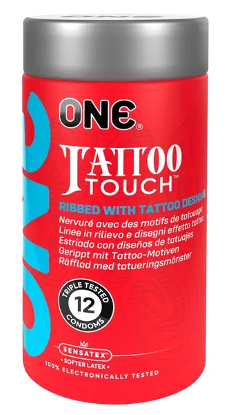 ONE Tattoo Touch 12 pcs Colorful Textured Vegan Latex Condoms