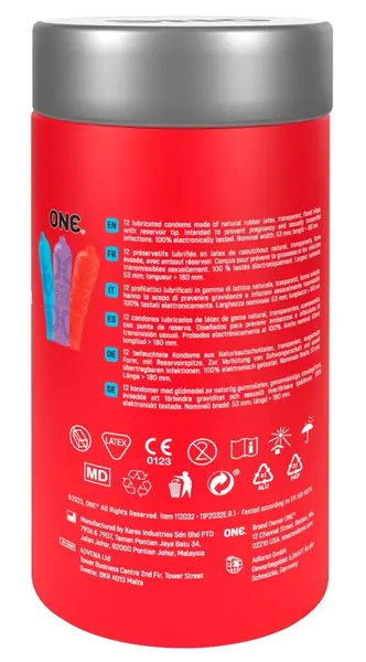 ONE Tattoo Touch 12 pcs Colorful Textured Vegan Latex Condoms