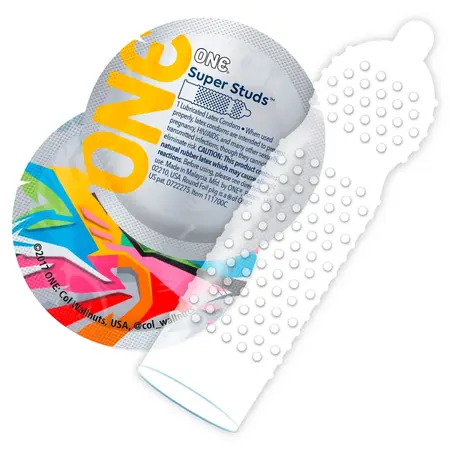 ONE Super Studs 12-Pack - Textured Latex Protective Covers, Vegan, 53 mm