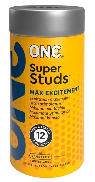 ONE Super Studs 12-Pack - Textured Latex Protective Covers, Vegan, 53 mm