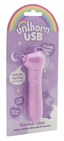 Unihorn USB Karma Lilac Mini Intimate Massager, Soft Silicone, 14.3 cm