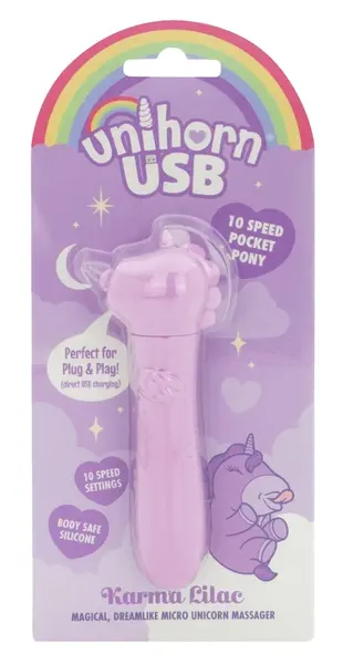 Unihorn USB Karma Lilac Mini Intimate Massager, Soft Silicone, 14.3 cm