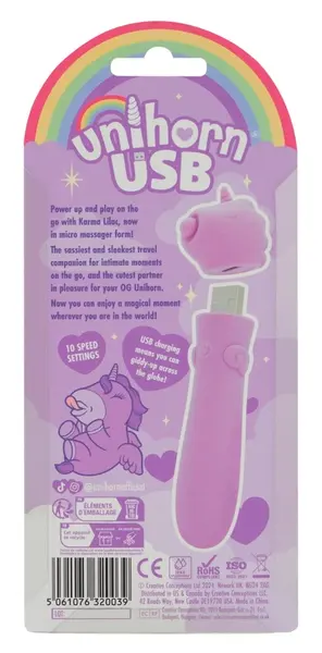 Unihorn USB Karma Lilac Mini Intimate Massager, Soft Silicone, 14.3 cm