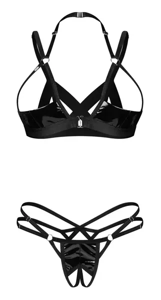 Obsessive Keira Lise Vinyl Open Cup Bra & Crotchless String Set S/M