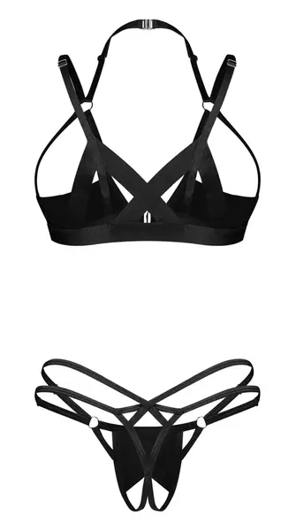 Obsessive Keira Lise Vinyl Open Cup Bra & Crotchless String Set S/M