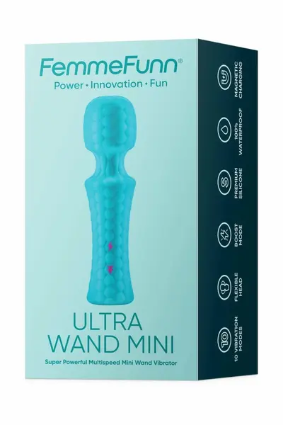 FemmeFunn Ultra Wand Mini Turquoise - Compact Waterproof Massager 10 Modes