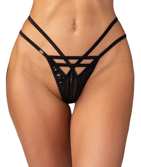 Obsessive Keira Lise Black Vinyl Strap String 2XL/3XL, Adjustable Fit