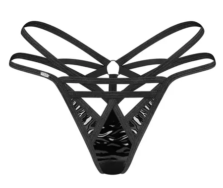Obsessive Keira Lise Black Vinyl Strap String 2XL/3XL, Adjustable Fit