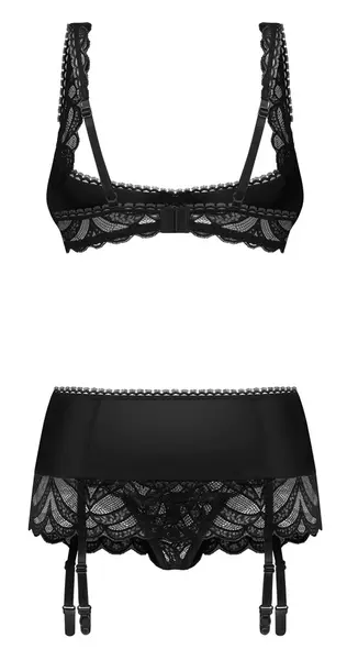 Obsessive Lecille 3-Piece Lingerie Set Black 2XL/3XL Adjustable Fit