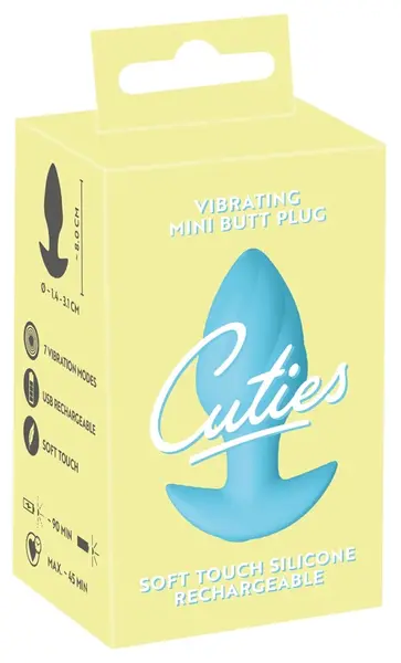 Cuties компактен вибриращ силиконов анален разширител, син, 7 режима, 8 см