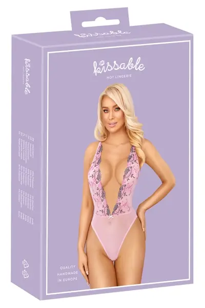 Kissable Body L/XL Floral Embroidered Pink Adjustable Back Straps