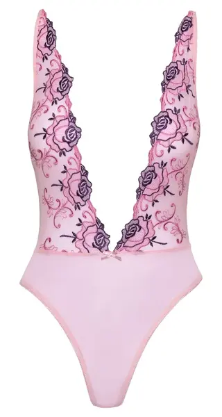 Kissable Embroidered Floral Body S/M Pink Adjustable Straps
