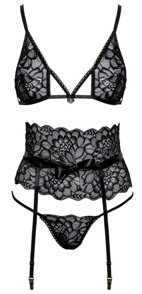 Kissable Suspender Lingerie Set Lace Black L/XL Adjustable Fit