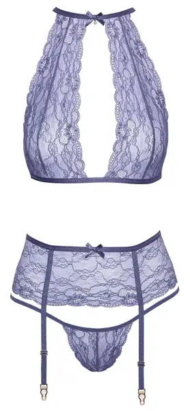 Kissable Lingerie Set L/XL - Lavender Lace, Adjustable Suspender Belt