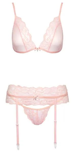 Kissable L/XL Rose Lace Bra & Suspender Belt Set - Adjustable Comfort