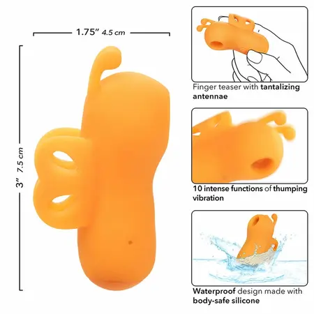 CalExotics Neon Vibes Orange Ergonomic Finger Device 10 Modes Waterproof