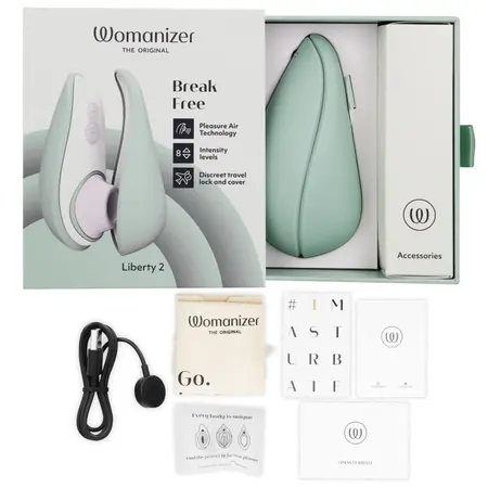 Womanizer Liberty 2 Light Green Compact Air Wave System with Travel Case