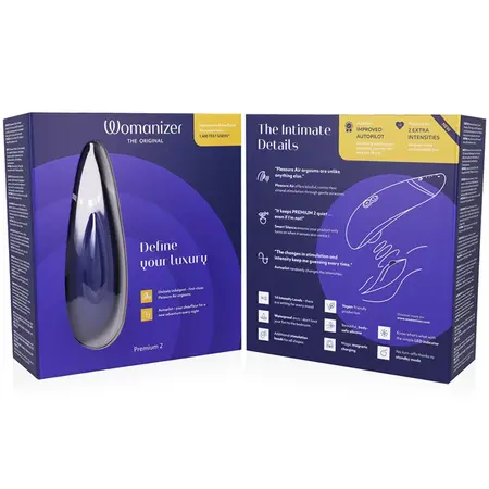 Womanizer Premium 2 Blueberry - Air Pulse Intimate Device, 14 Levels, Waterproof