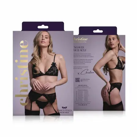 Christine Axelle 3-Piece Lingerie Set Black - Lace & Open Detail Design S-M