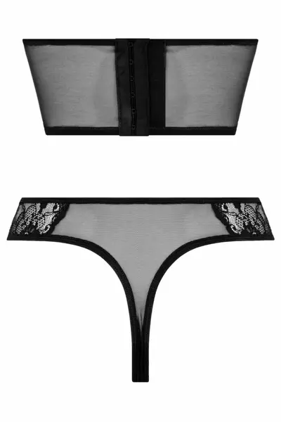 Obsessive Half Corset & Tiara Thong Set, Underbust, Faux Leather, Black L