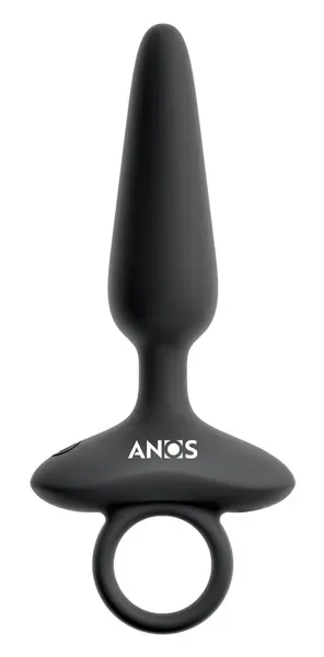 ANOS Flexible Vibrating Silicone Plug 15 cm with Ring Handle Black