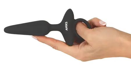 ANOS Flexible Vibrating Silicone Plug 15 cm with Ring Handle Black