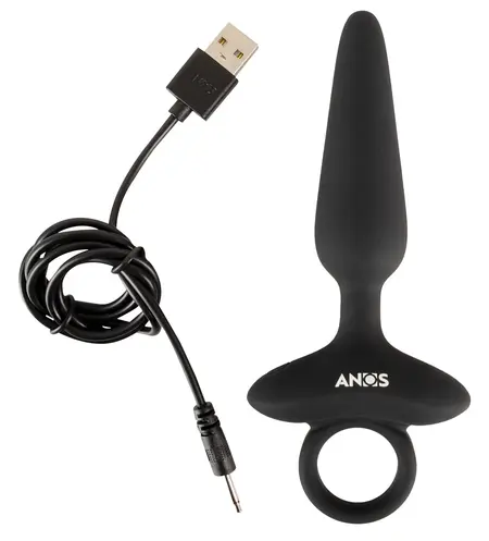 ANOS Flexible Vibrating Silicone Plug 15 cm with Ring Handle Black