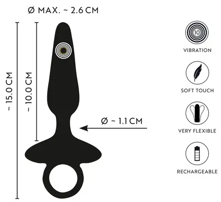 ANOS Flexible Vibrating Silicone Plug 15 cm with Ring Handle Black
