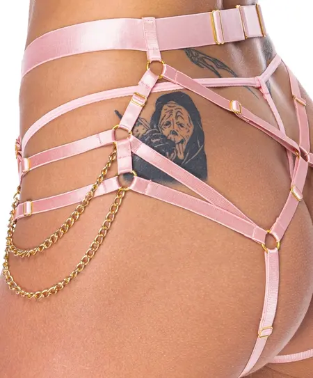 Bad Kitty Rose Harness Set Adjustable S-L Elegant Chains Pink
