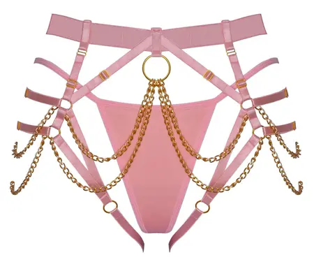 Bad Kitty Rose Harness Set Adjustable S-L Elegant Chains Pink
