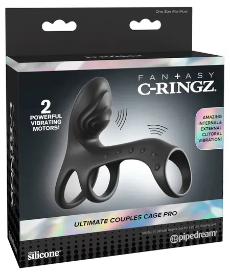 Fantasy C-Ringz Ultimate Couples Cage Pro Black Silicone Duo Vibration