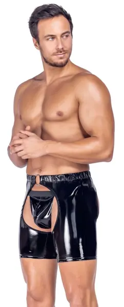Black Level Men's Vinyl Chaps 2XL - Shiny Stretch Finish, Decorative Ring